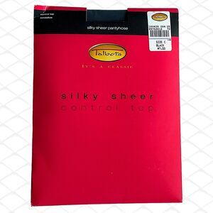 Talbots Silky Sheer Control Top Sandal Toe Black Sz C Pantyhose Nylon Blend NEW